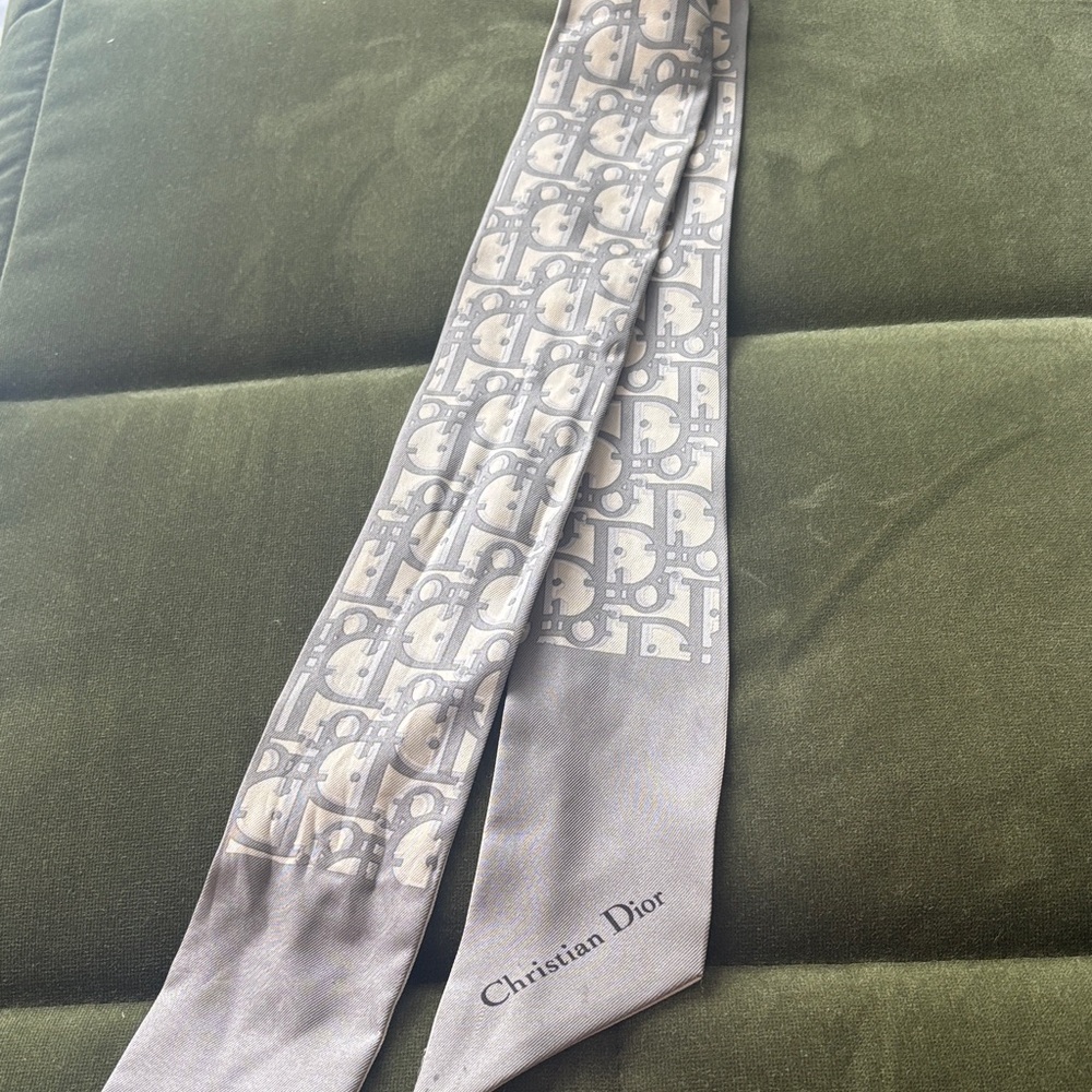 Dior Cream and Gray Silk Scarf